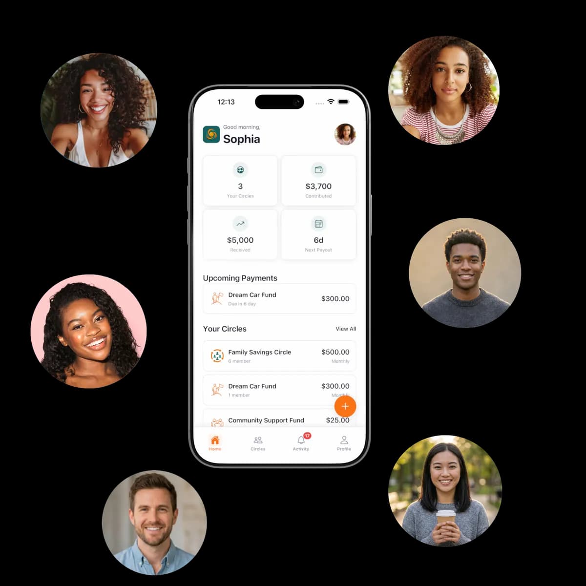 Susu app surrounded by community members